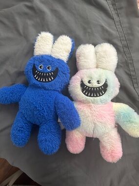 Plush Bunny Monster Toy - Blue and Pastel Multicolor
